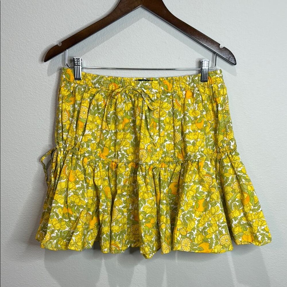 J. Crew Yellow Floral Tiered Line Mini Skirt Size S